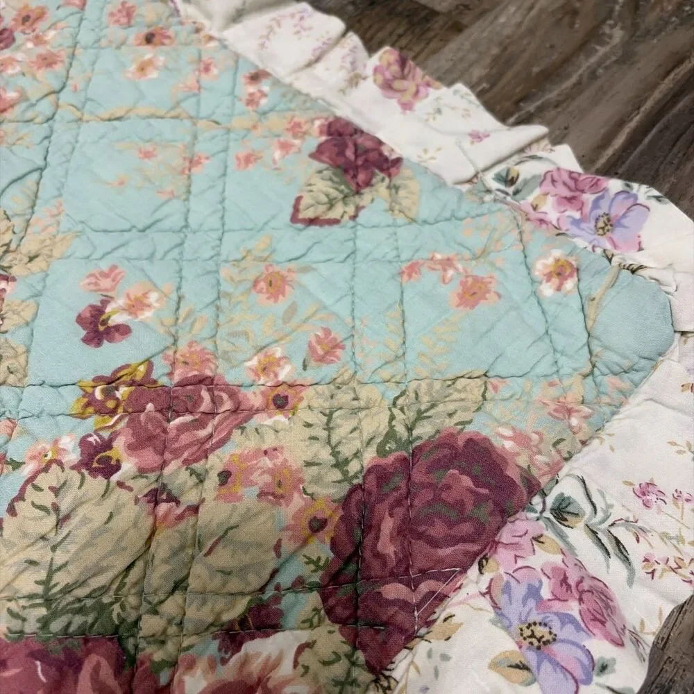 Greenland Home Floral Quilt Throw Blanket W/sham Pink Roses Cottagecore 54x60